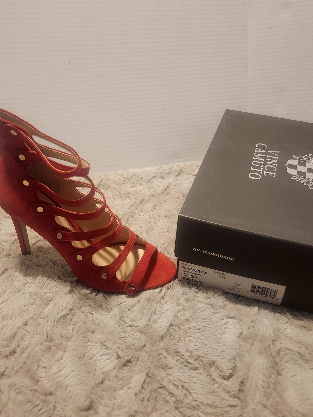 Vince Camuto Red Strappy Suede High Heel Sandals - Picture 6 of 6